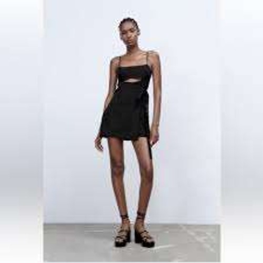 Zara Wrap Front Romper Women Small Black Cutout Side Tie Mini
